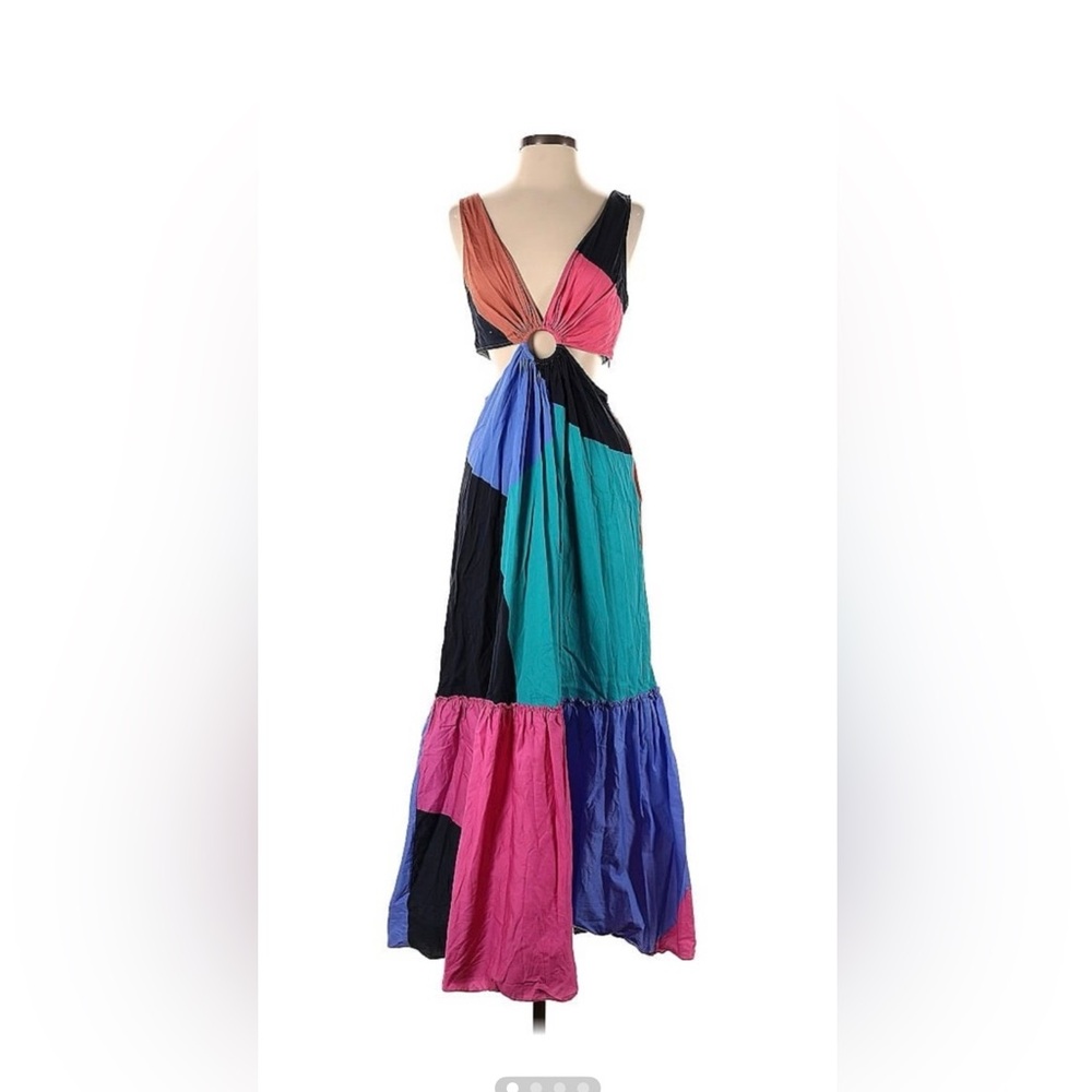Anthropologie Pink and Black Tiered Resort Sundress